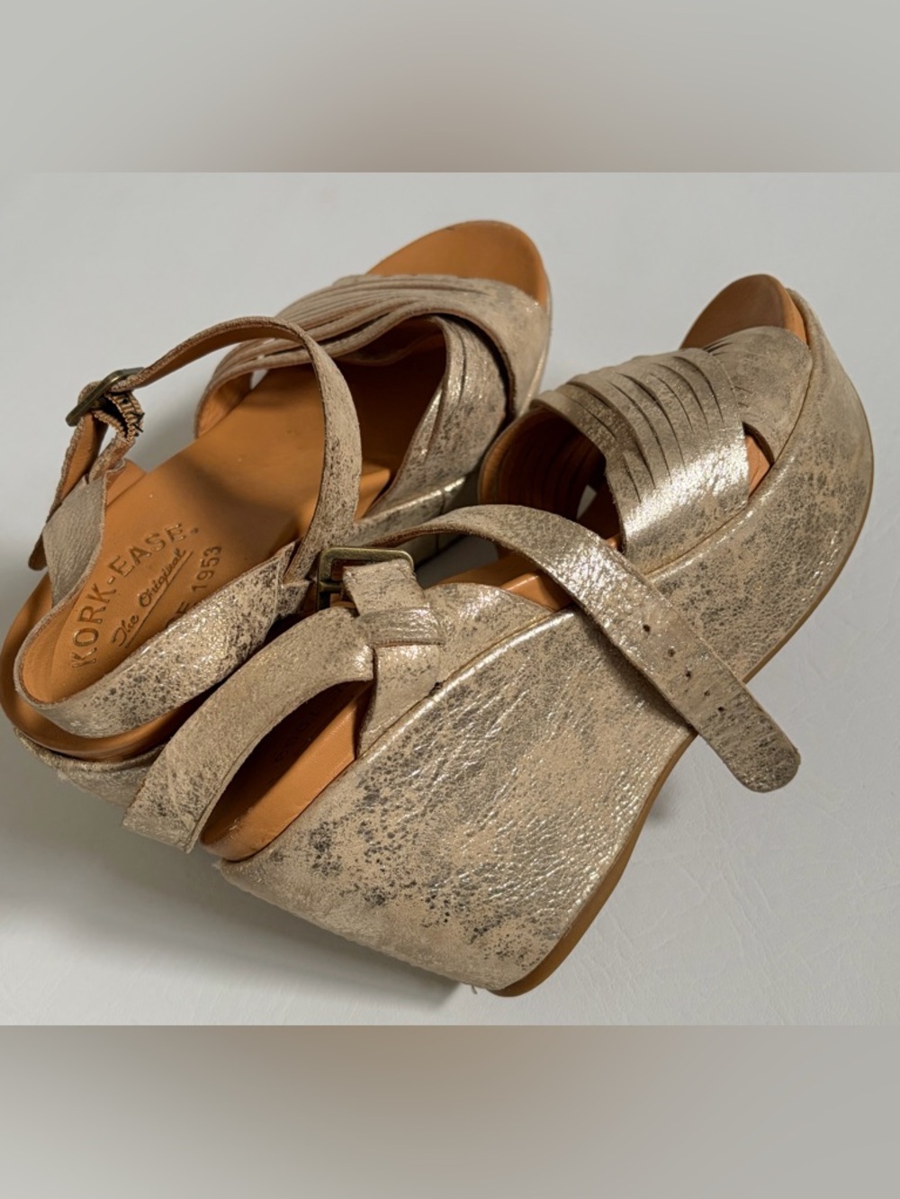 Kork-Ease Women’s Shoes Adelphi Leather Wedge Sandals Gold Boho size 6 - Picture 12 of 15